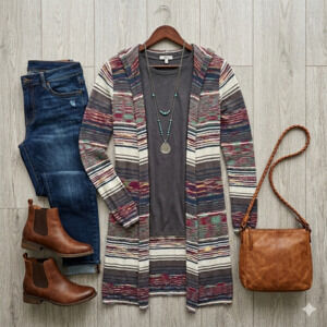 BKE | Multi Color Striped Hooded Light Weight Duster Cardigan Sz Md